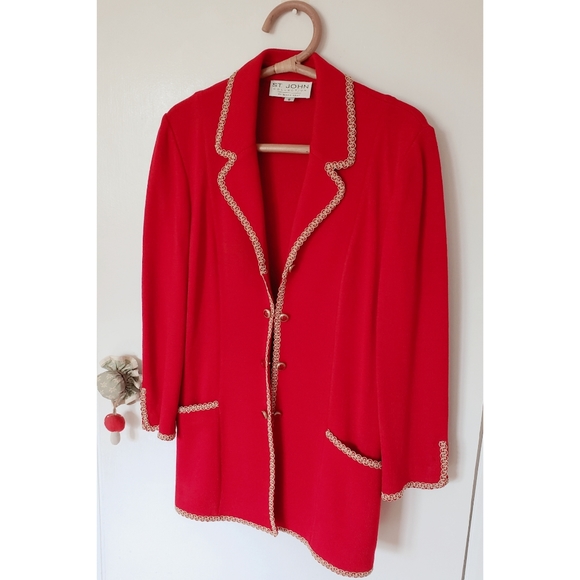 Vintage St. John Red Military Style Cardigan/Coat - Picture 3 of 11
